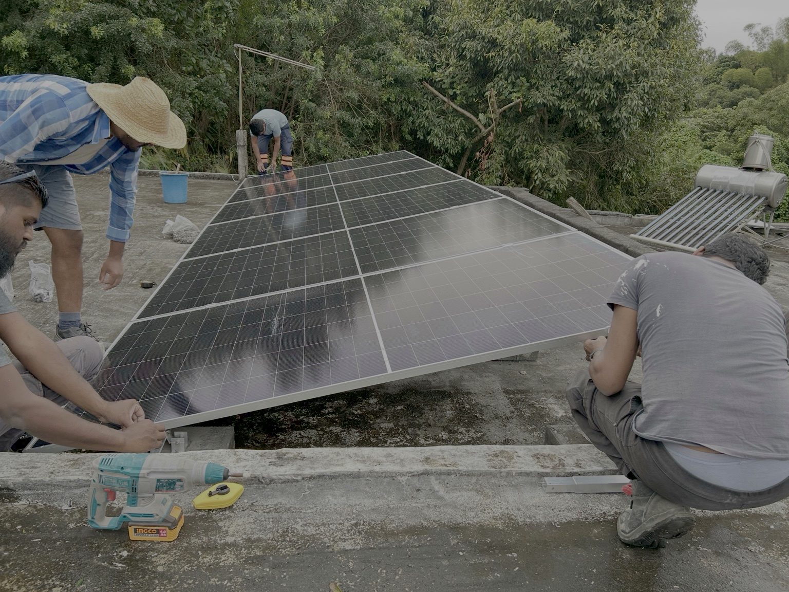 Solar panel installation on rooftop