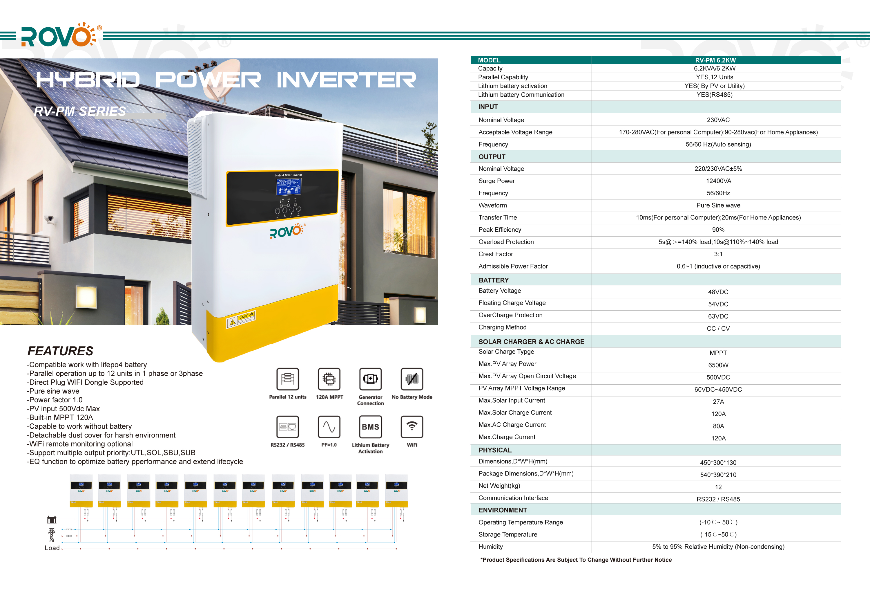 ROVO 6.2 kW parallel hybrid inverter
